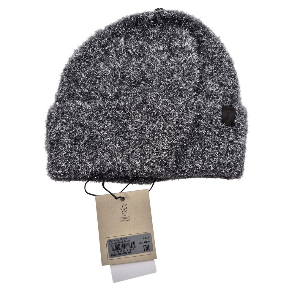 AllSaints Metallic Colleigate Blue Eyelash Knit Beanie Hat One Size